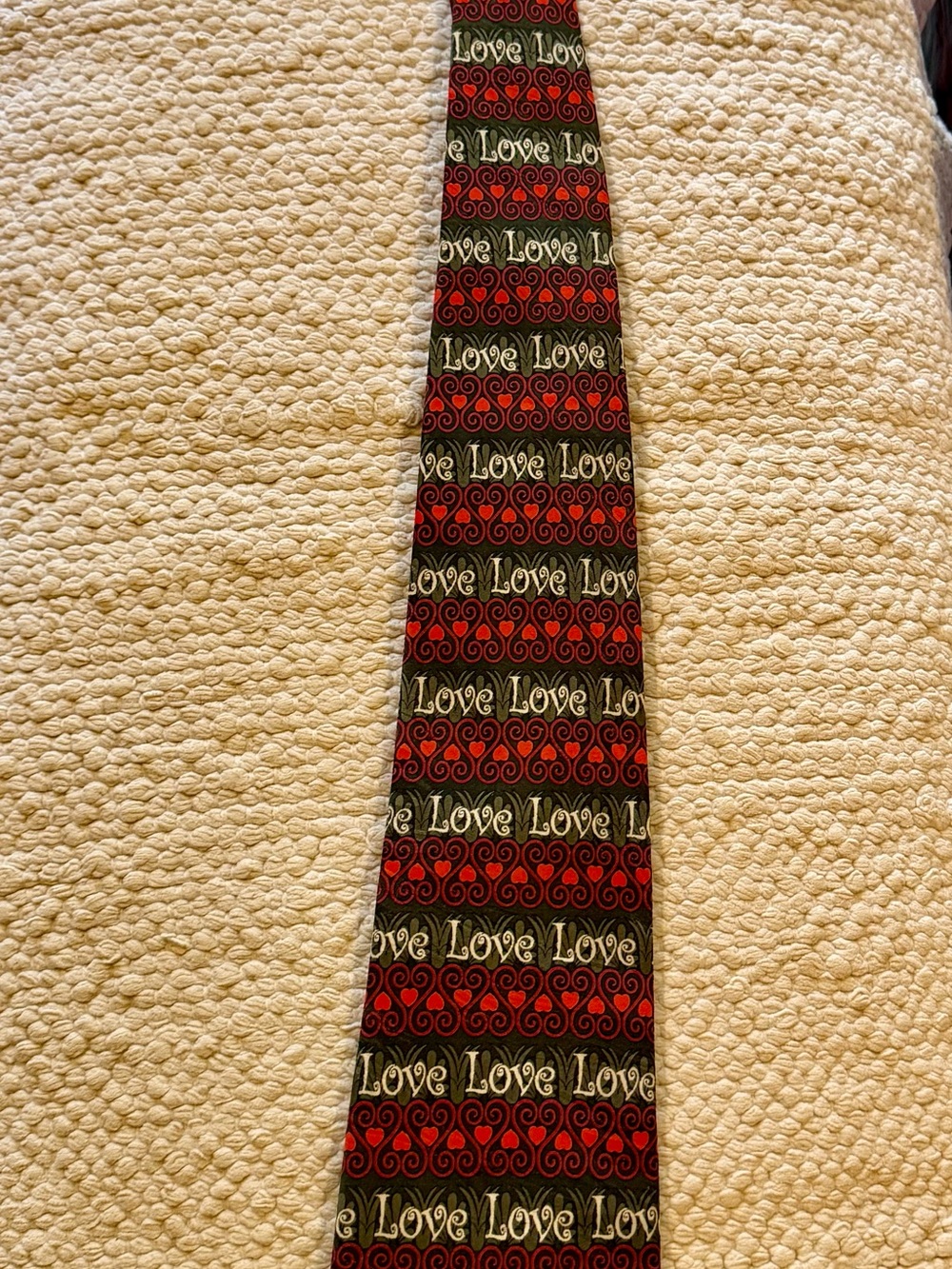 Men's Black and Red 'Love' Pattern Necktie